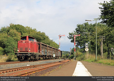 Mit der Bundesbahn-V100 auf der herbstlichen Vogelsbergbahn - Fotogüterzug am 20.9.2015